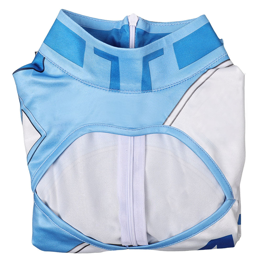 Invisible Woman Susan Storm Maillot de Bain Bleu One Piece Manches Longues Cosplay Costume