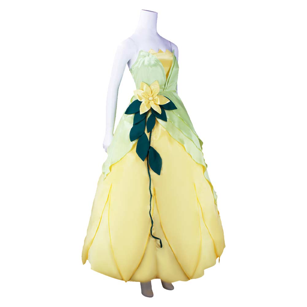 La Princesse et La Grenouille Tiana Robe Jaune et Verte Cosplay Costume