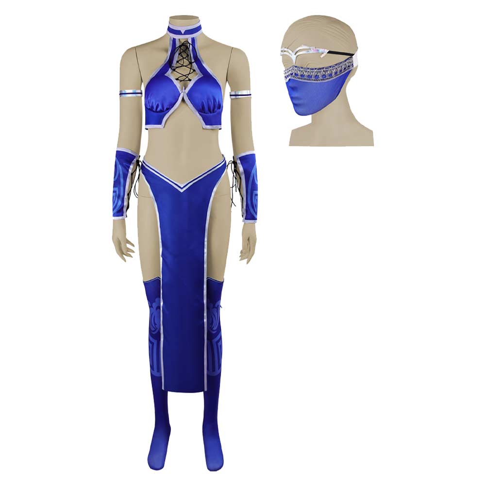 Mortal Kombat 2 Kitana Tenue de Danseuse Bleue Cosplay Costume