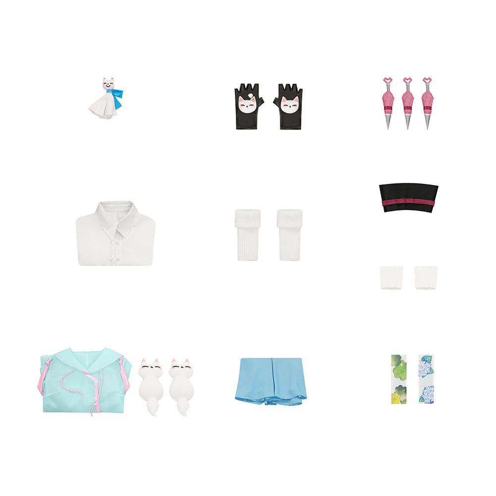 Overwatch Kiriko Tenue Bleue Cosplay Costume