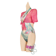 Psylocke Maillot de Bain Une Pièce Vert+Couvre-up Rose Cosplay Costume