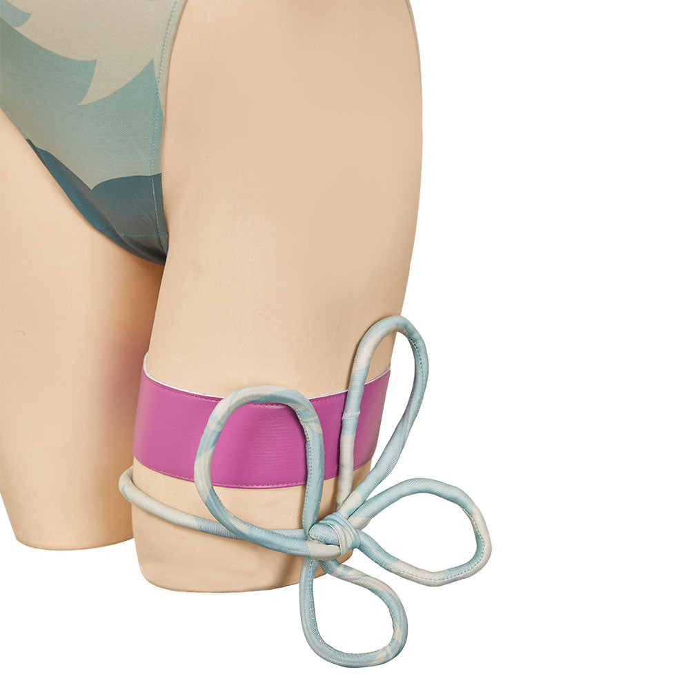 Psylocke Maillot de Bain Une Pièce Vert+Couvre-up Rose Cosplay Costume