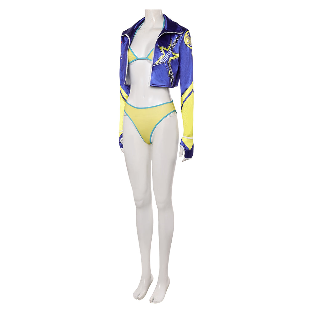 Street Fighter 6 Kimberly Maillot de Bain Bikini Jaune et Bleue Cosplay Costume