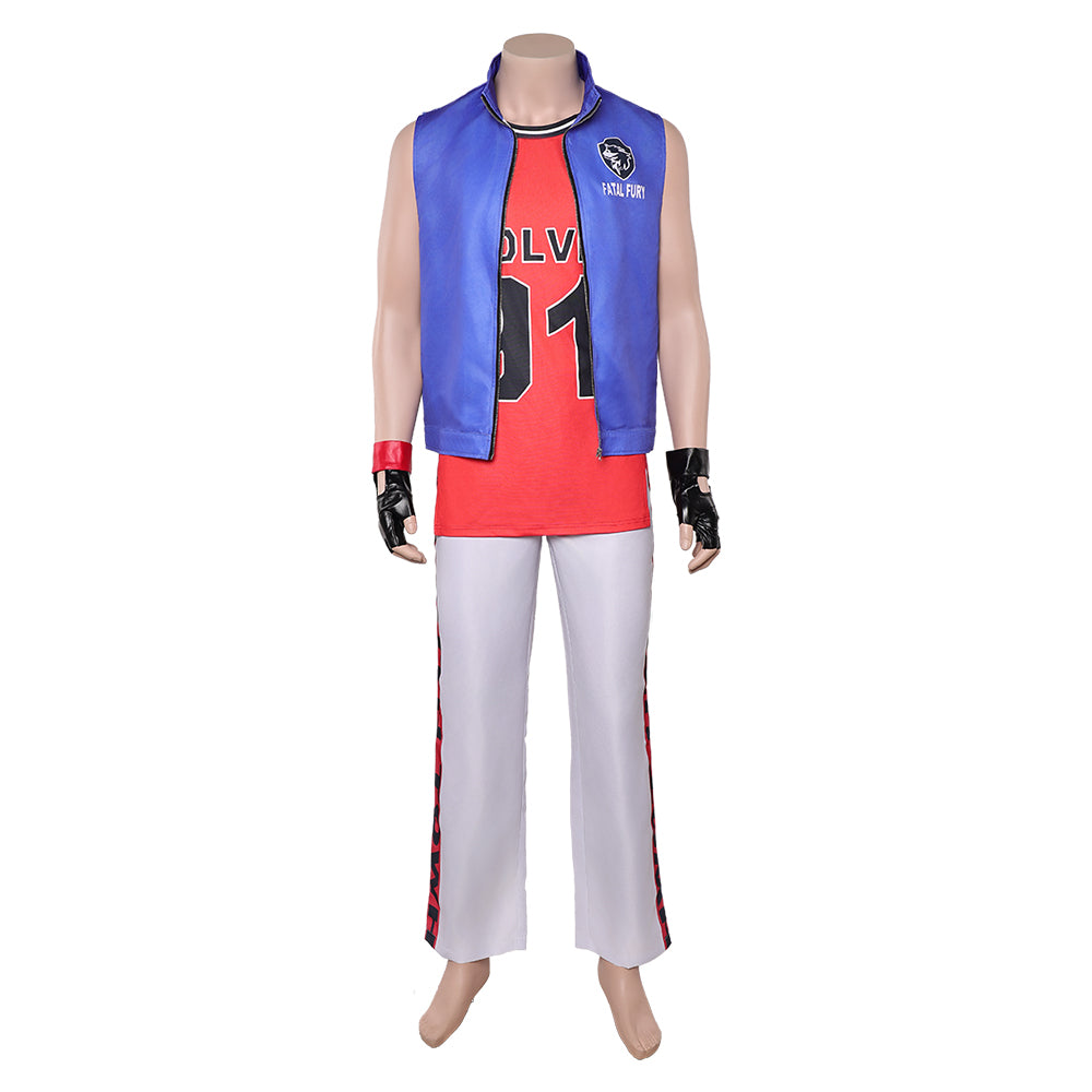 Street Fighter 6 Terry Bogard Tenue Bleue et Rouge Cosplay Costume