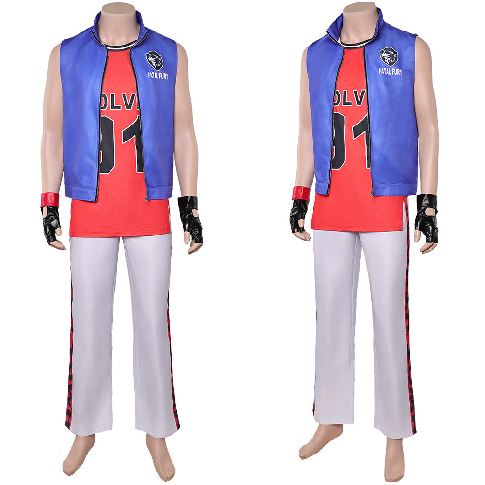 Street Fighter 6 Terry Bogard Tenue Bleue et Rouge Cosplay Costume