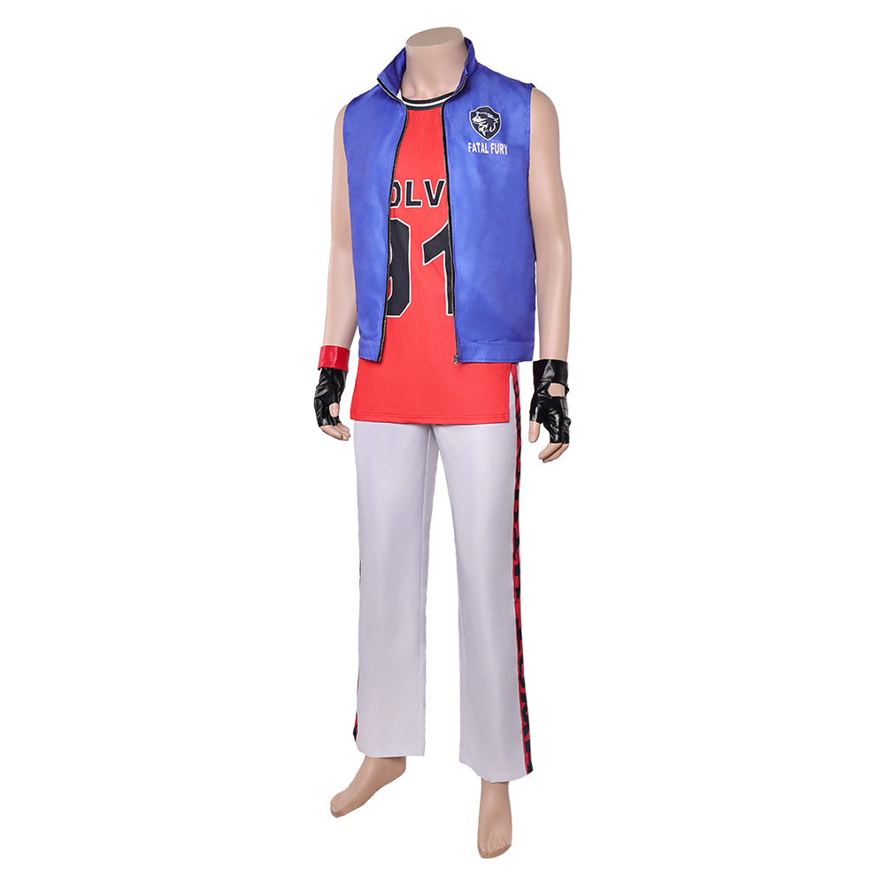 Street Fighter 6 Terry Bogard Tenue Bleue et Rouge Cosplay Costume
