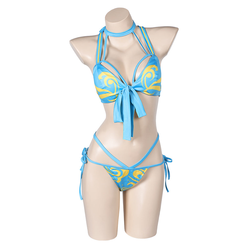 Street Fighter Chun Li Maillot de Bain Bikini Bleu Clair Cosplay Costume
