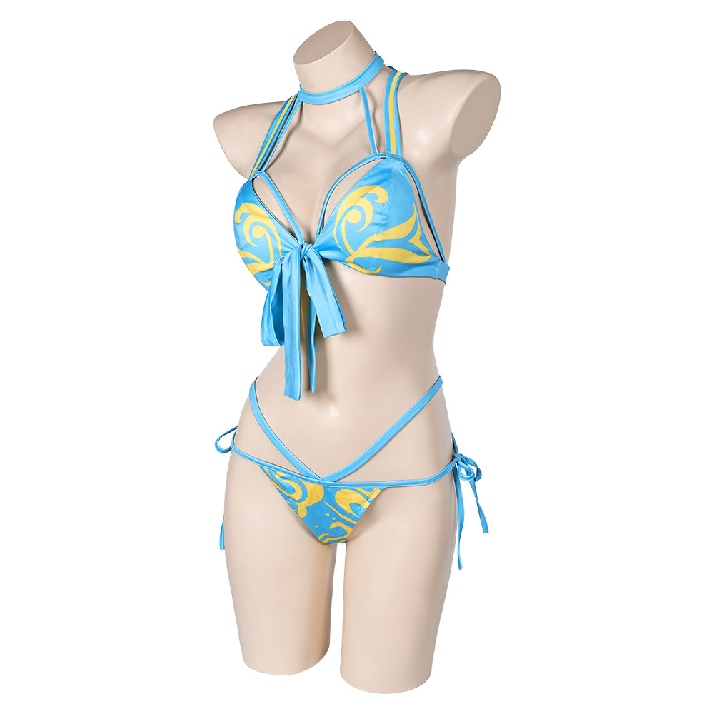 Street Fighter Chun Li Maillot de Bain Bikini Bleu Clair Cosplay Costume