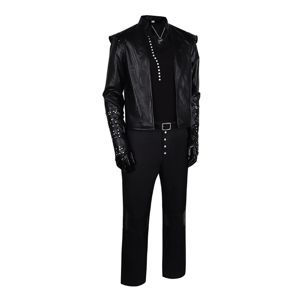 The Witcher Geralt of Rivia Loup Blanc Tenue Noire Cosplay Costume