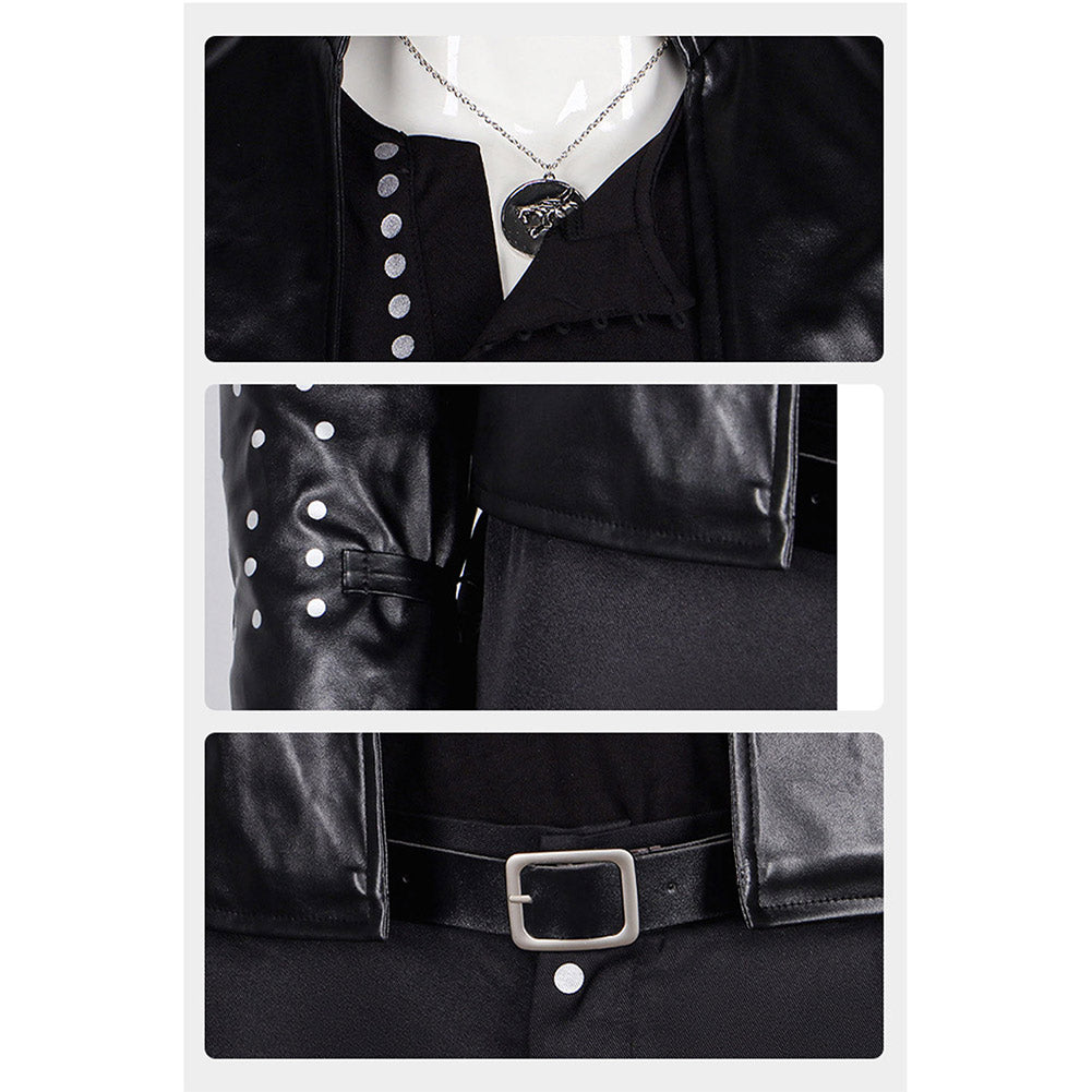 The Witcher Geralt of Rivia Loup Blanc Tenue Noire Cosplay Costume