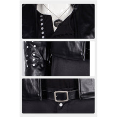 The Witcher Geralt of Rivia Loup Blanc Tenue Noire Cosplay Costume