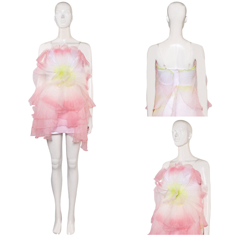 Wicked(2024) Glinda Robe en Forme de Fleurs Rose Cosplay Costume