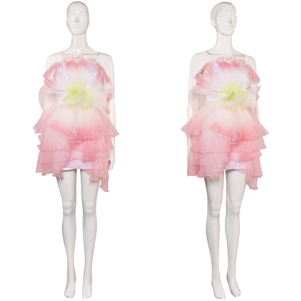 Wicked(2024) Glinda Robe en Forme de Fleurs Rose Cosplay Costume