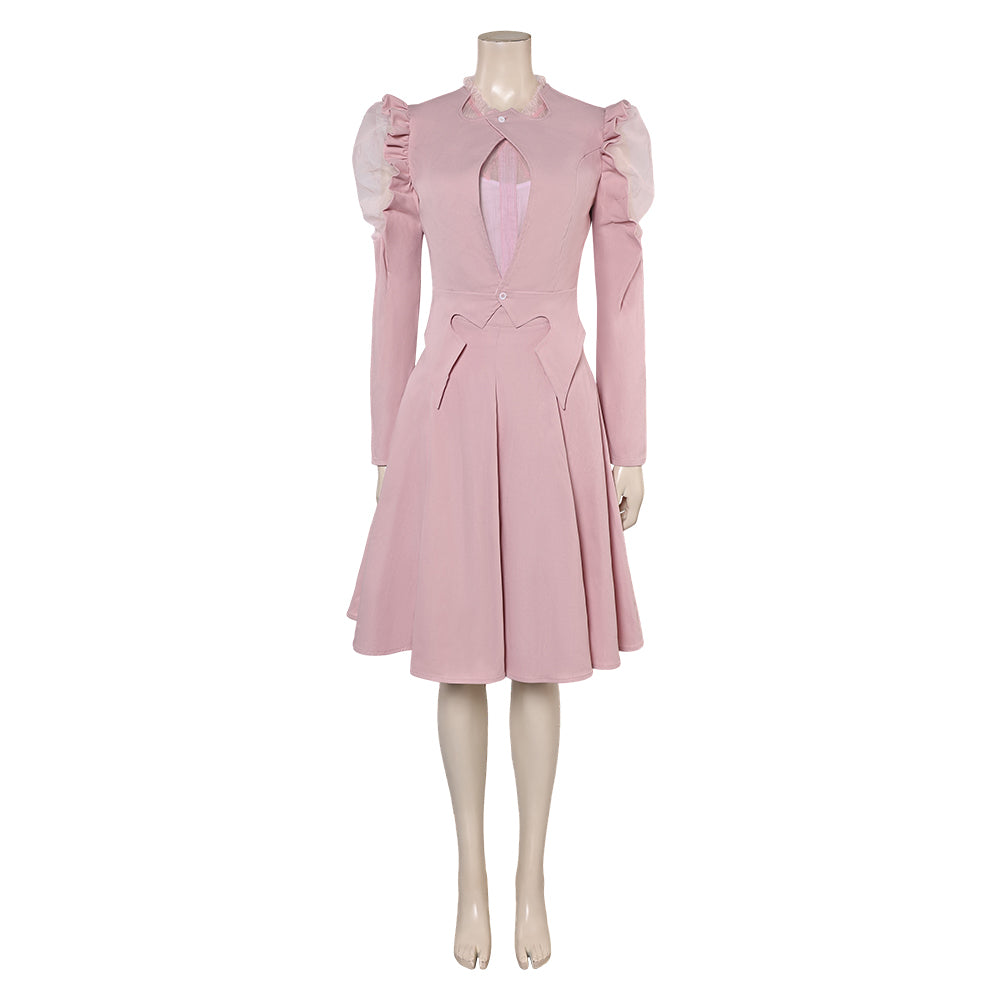 Wicked(2024) Glinda Robe Rose à Manches Bouffantes Cosplay Costume