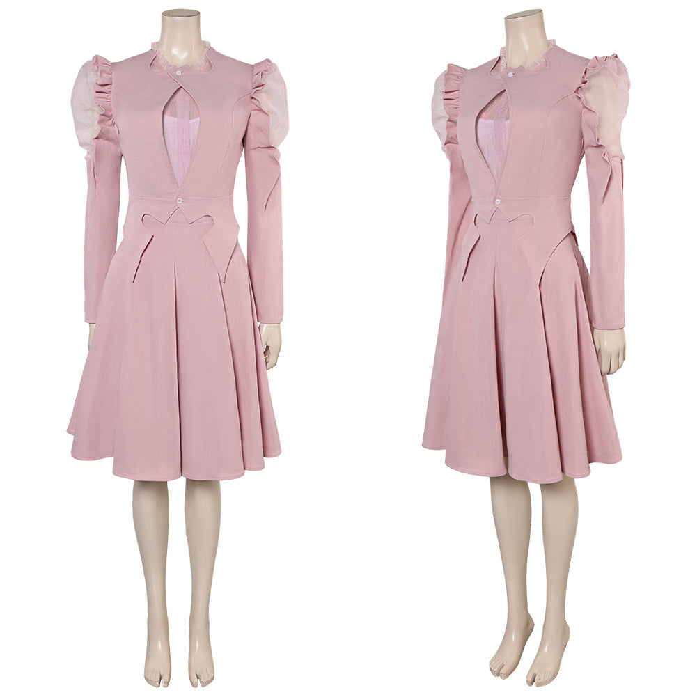 Wicked(2024) Glinda Robe Rose à Manches Bouffantes Cosplay Costume