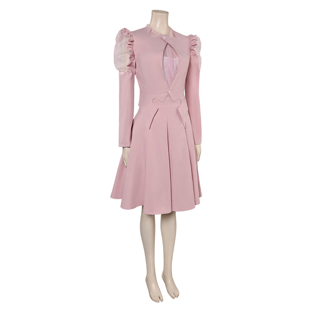 Wicked(2024) Glinda Robe Rose à Manches Bouffantes Cosplay Costume
