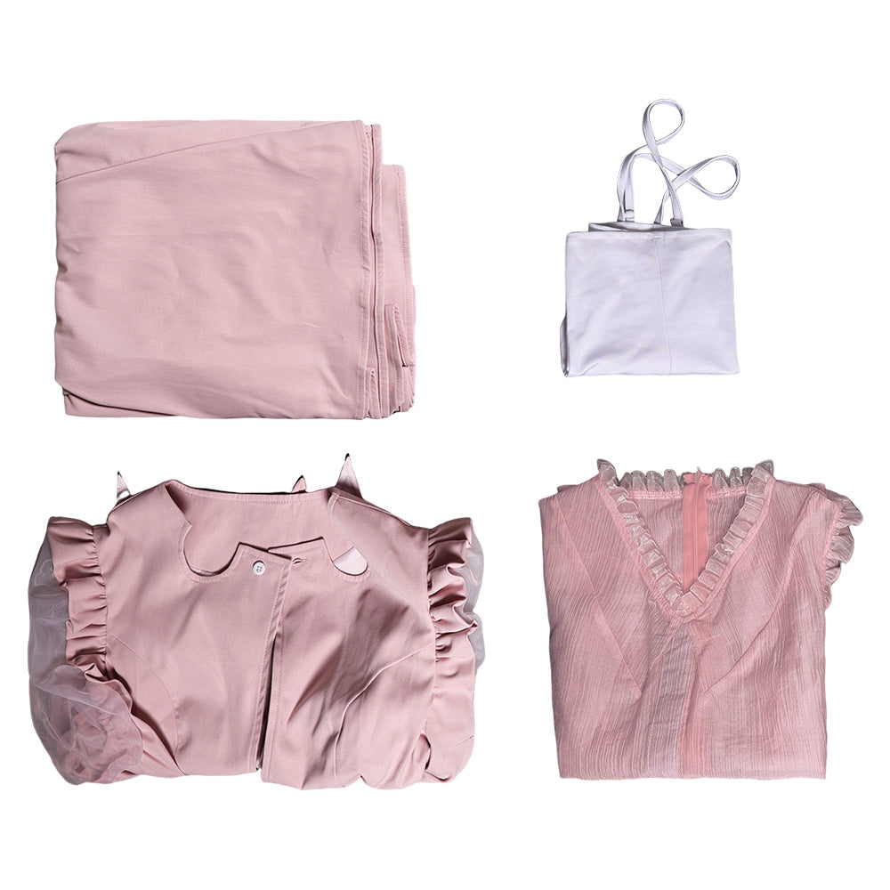 Wicked(2024) Glinda Robe Rose à Manches Bouffantes Cosplay Costume