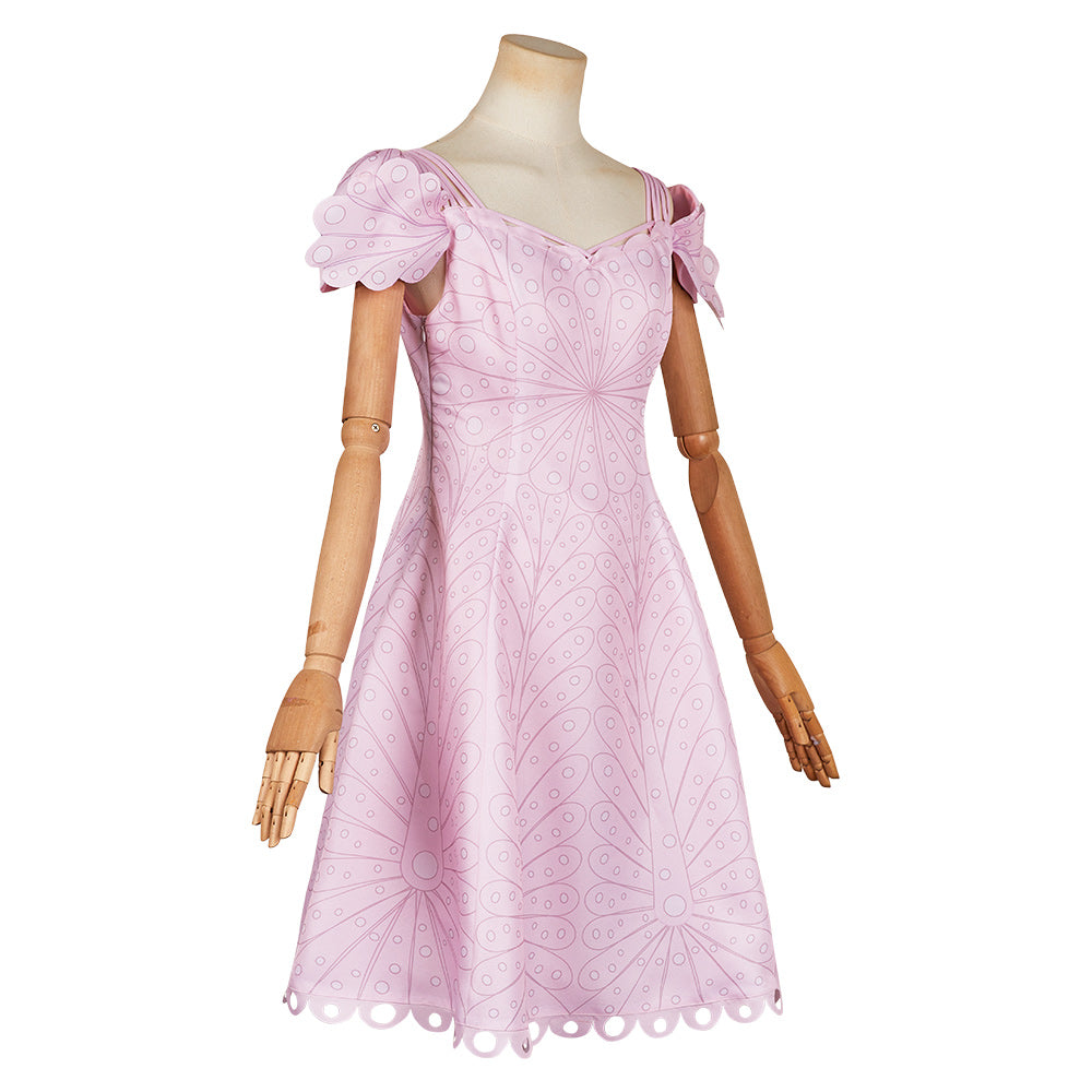 Wicked(2024) Glinda Robe Rose Cerceau Imprimé Cosplay Costume