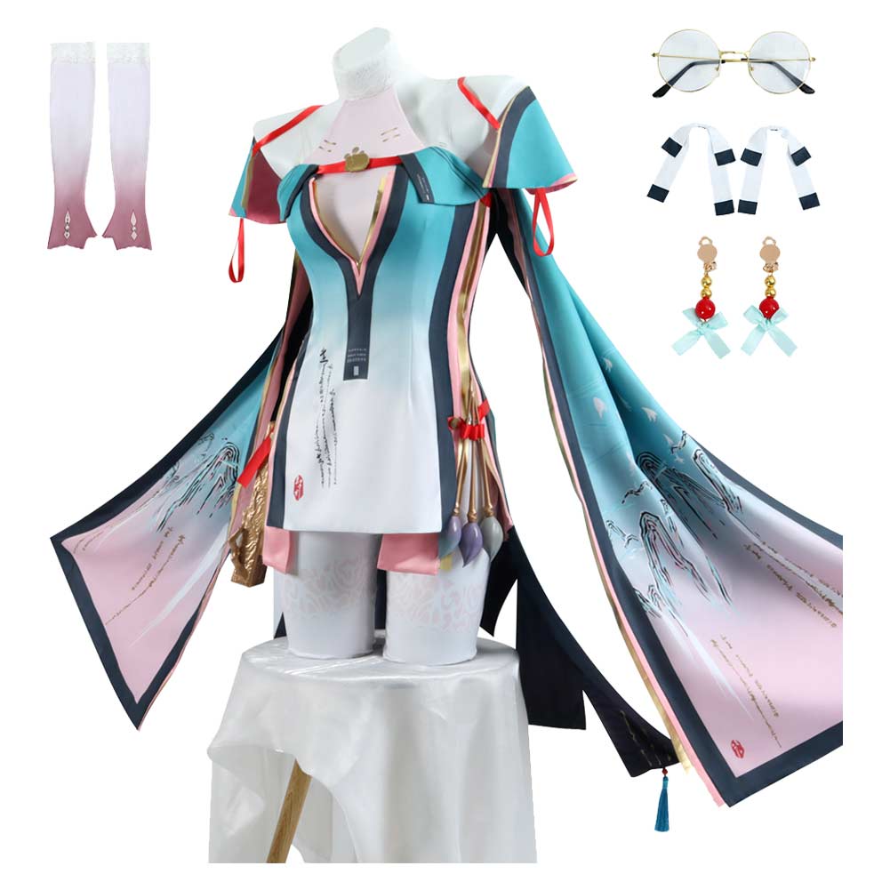 Wuthering Waves Zhezhi Tenue Blanche et Bleue Cosplay Costume