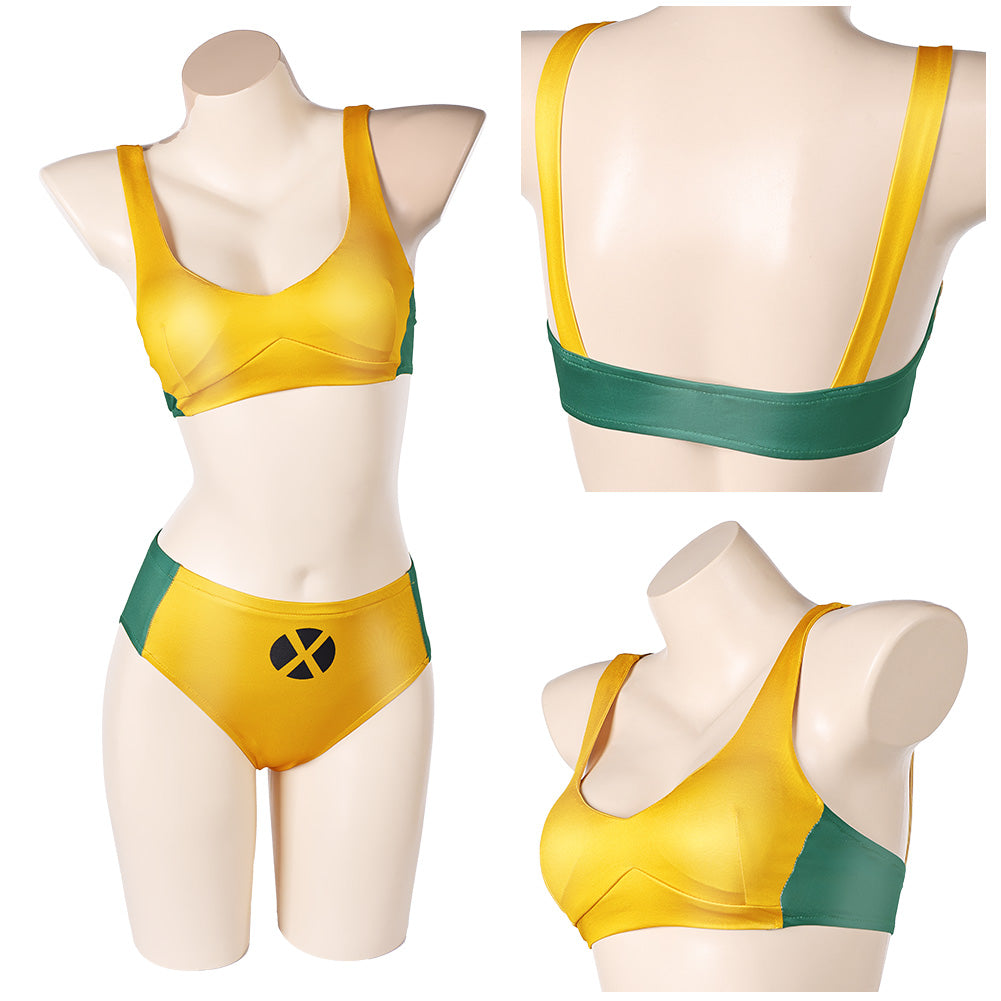X-Men Rogue Maillot de Bain Bikini Jaune Sexy Cosplay Costume