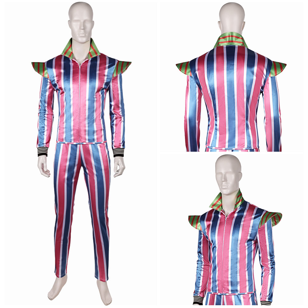 Ziggy Stardust David Bowie Tenue Rayé Bleu et Rose 1970s Costume Vintage