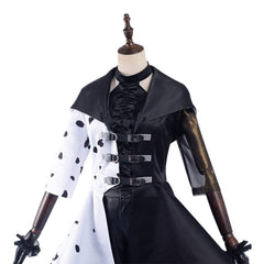 Cruella Cruella de Vil Robe Blanche et Noire Cosplay Costume