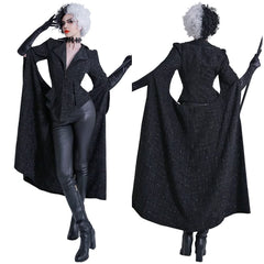 Cruella Emma Stone Cruella Manteau Noir Cosplay Costume