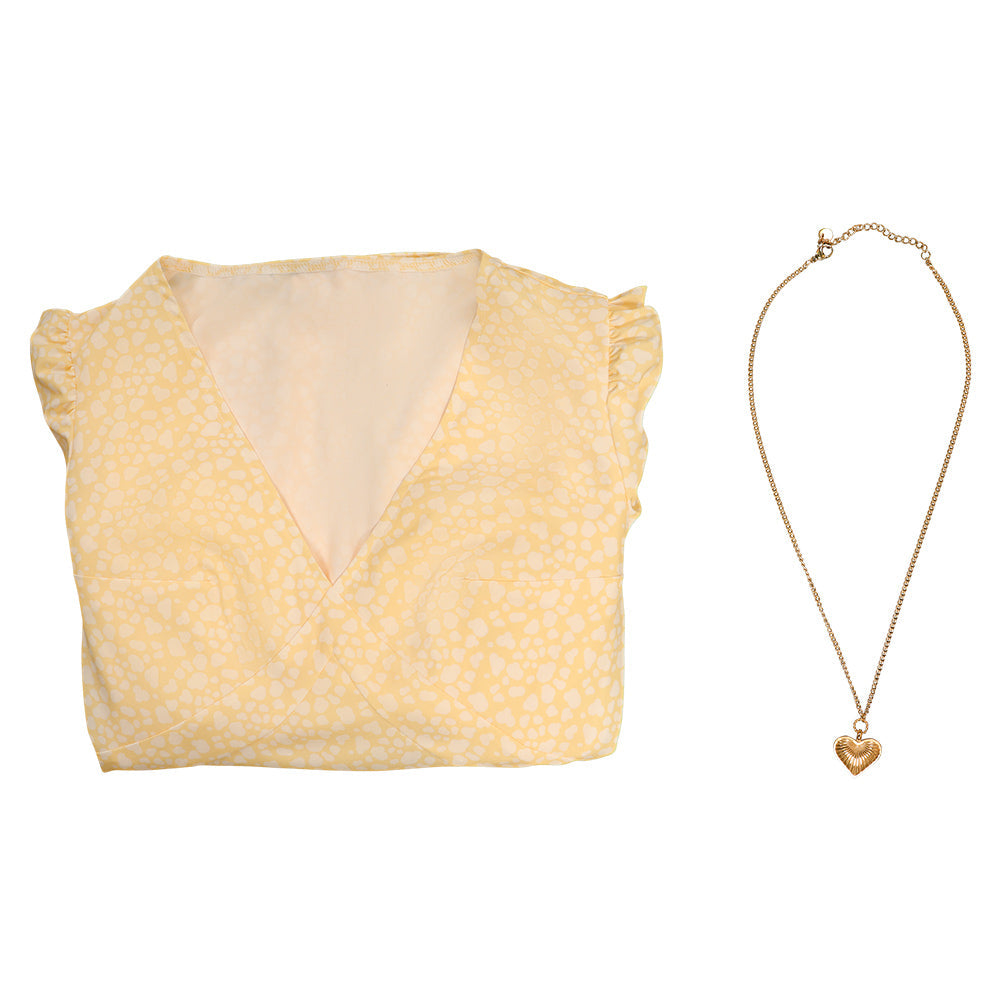 2023 Film Barbie Margot Robbie Barbie Robe Jaune avec Collier Cosplay Costume