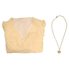 2023 Film Barbie Margot Robbie Barbie Robe Jaune avec Collier Cosplay Costume