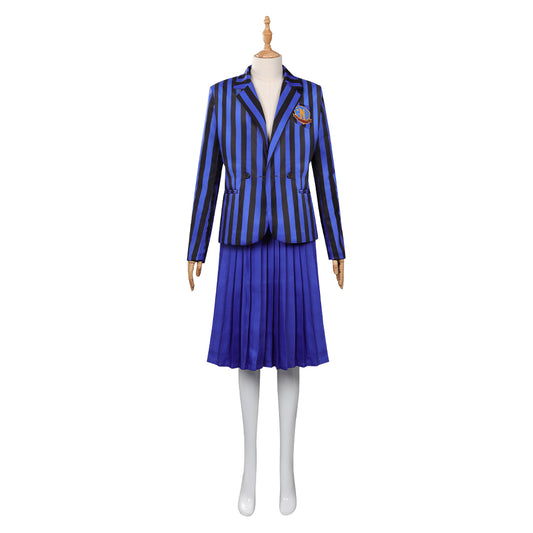 Adulte & Enfant The Addams Family Bleu Uniforme Scolaire Ensemble Cosplay Costume