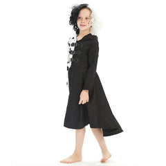 Enfant 2021 Cruella Robe Noire & Blanche Enfant Cosplay Costume