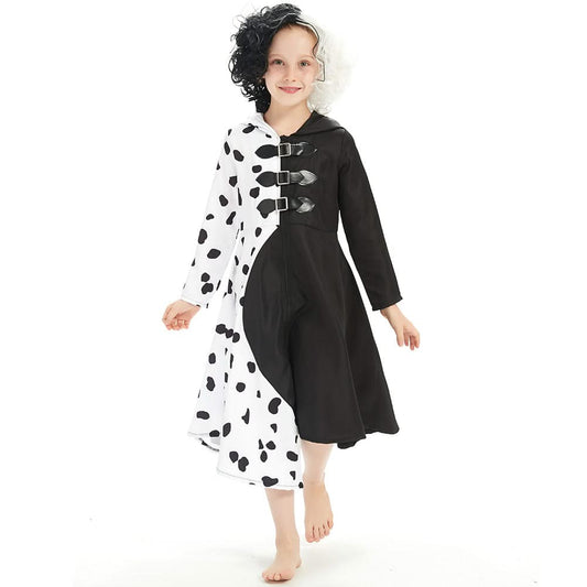 Enfant 2021 Cruella Robe Noire & Blanche Enfant Cosplay Costume