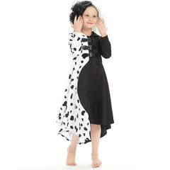 Enfant 2021 Cruella Robe Noire & Blanche Enfant Cosplay Costume