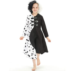 Enfant 2021 Cruella Robe Noire & Blanche Enfant Cosplay Costume