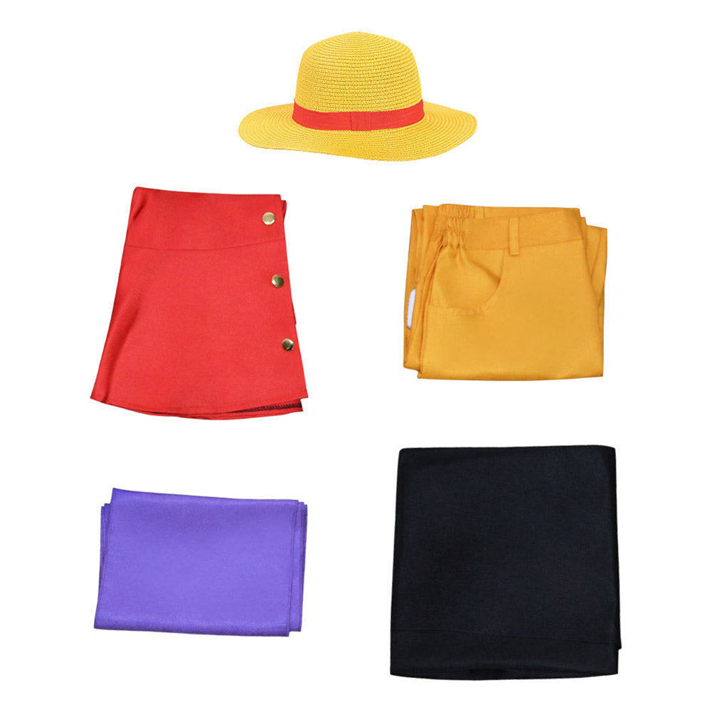 Anime One Piece Luffy Enfant Cosplay Costume Cinq Pièces