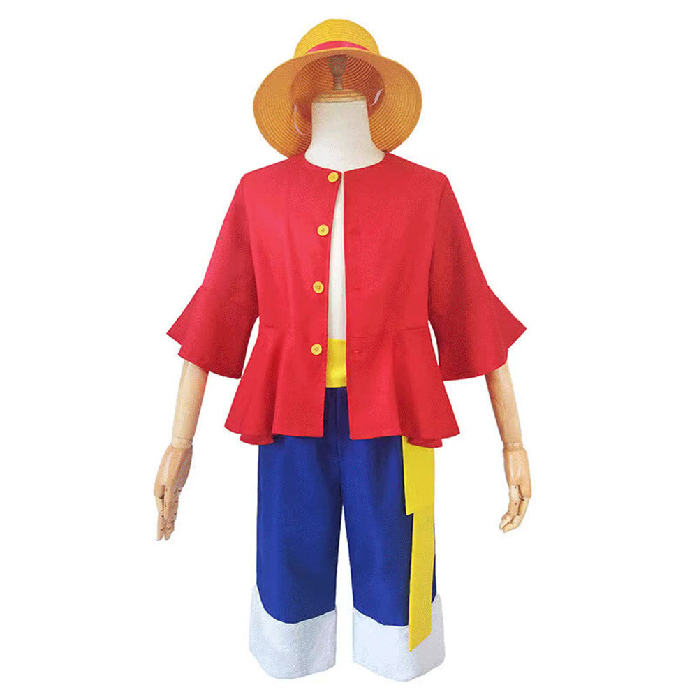 Anime One Piece Luffy Enfant Cosplay Costume Quatre Pièces