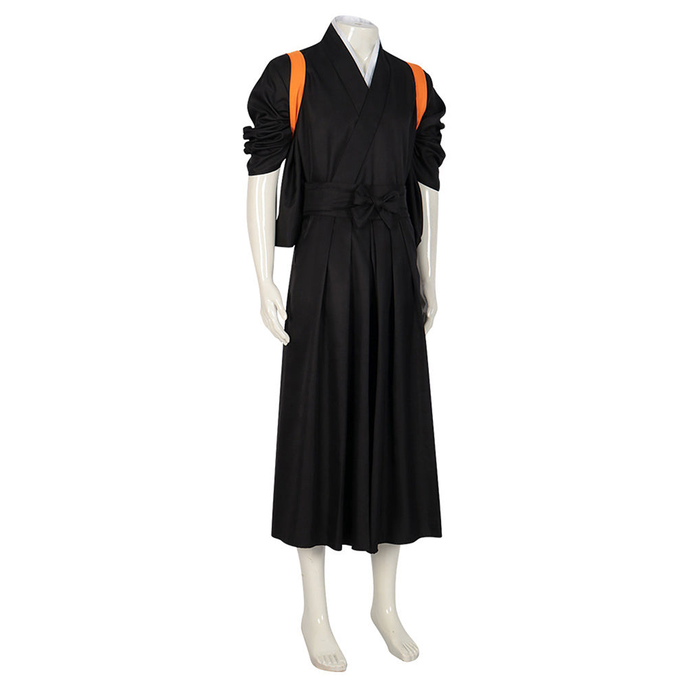 Déguisement Haikyuu Karasuno High Kimono Costume Noir avec Bretelles Oranges