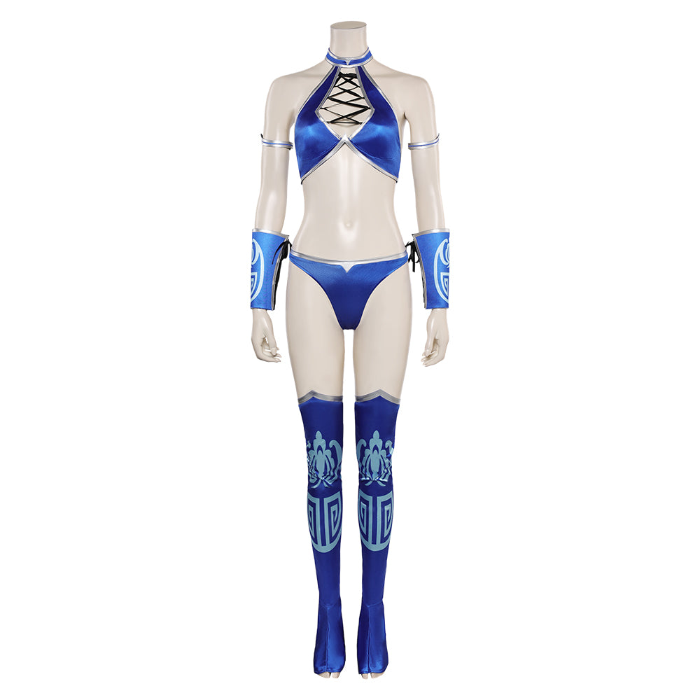 Jeu Mortal Kombat Kitana Maillot de Bain Bleu Cosplay Costume