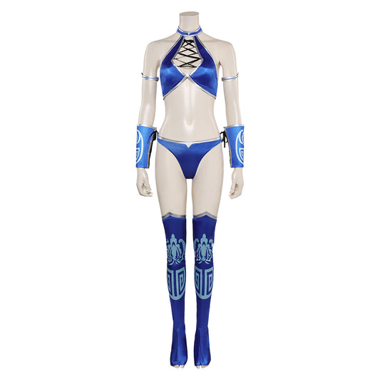 Jeu Mortal Kombat Kitana Maillot de Bain Bleu Cosplay Costume