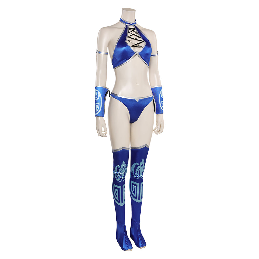 Jeu Mortal Kombat Kitana Maillot de Bain Bleu Cosplay Costume