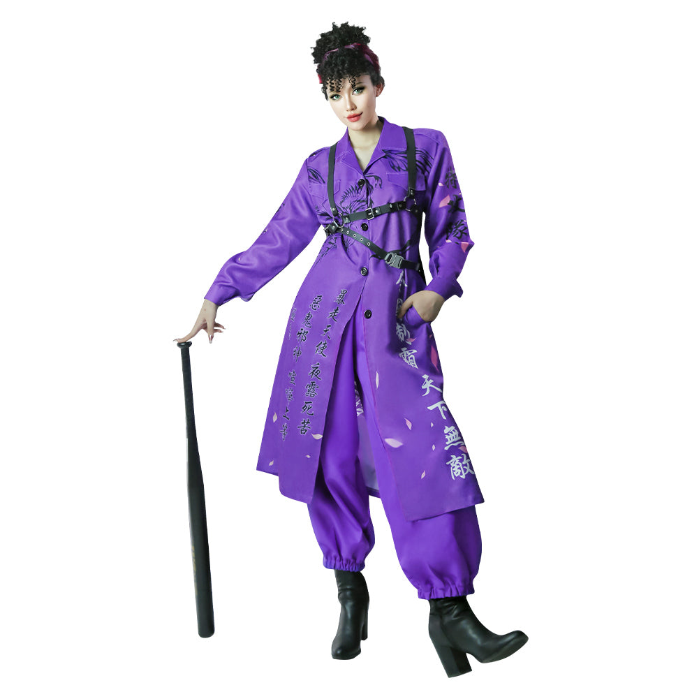 Japanais Bosozoku Kimono Manteau Violet Pant Cosplay Costume Halloween Carnival
