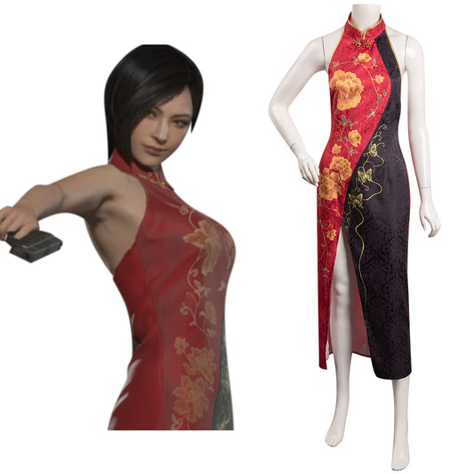 Resident Evil 4 Remake Ada Wong Robe Rouge Noir Cosplay Costume