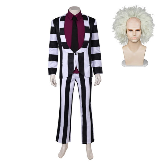 Beetlejuice 2(2024) Beetlejuice Costume Rayé Noir Et Blanc Cosplay Costume Ver.4