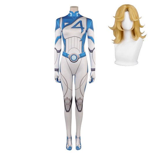 Invisible Woman Susan Storm Combinaison Bleue et Blanche Cosplay Costume