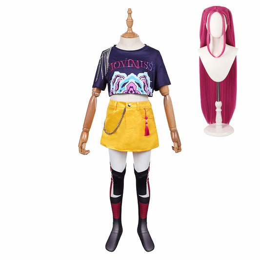 Enfant KPop Demon Hunters(2025) Huntrix Mira Tenue Bleue et Jaune Cosplay Costume