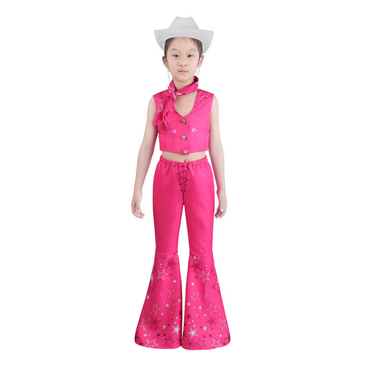 Enfant Barbie Margot Robbie Barbie Cow Girl Tenue Rose Cosplay Costume Ver.B