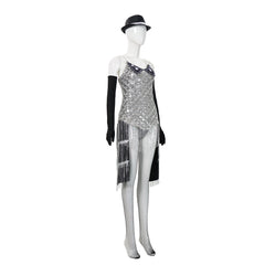 Cosplay Costume Satine Moulin Rouge Comédie Musicale Cosplay Robe Argentée et Noire Femme