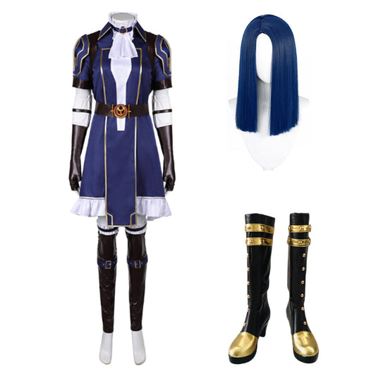 Arcane: League of Legends Saison 2(2024) Caitlyn Tenue Bleue à Manches Courtes Cosplay Costume