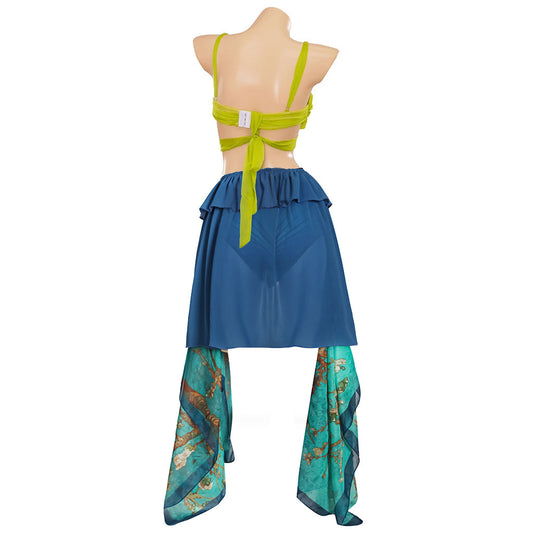 Femme Tenue Verte et Bleue pour Spectacle Cosplay Costume