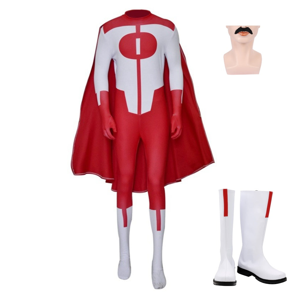 Adulte Invincible Omni Man Nolan Conbinaison Cosplay Costume Carnaval Chaussures Barbe